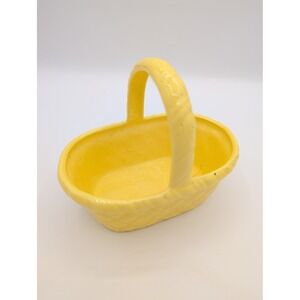 Vintage Haeger USA 663 Yellow Ceramic Basket Weave Planter 6.5" MCM Art Pottery